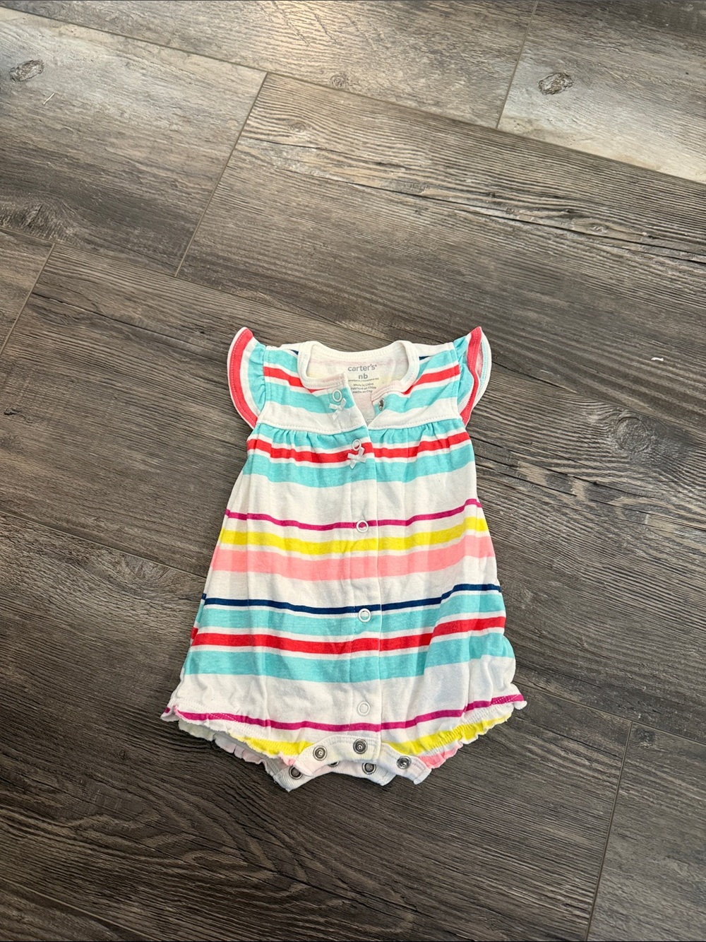 Carter's Newborn Striped Snap Romper in Teal, Red, White